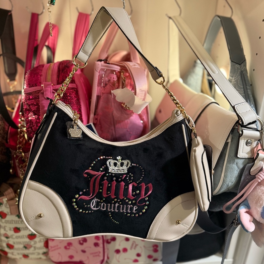 Juicy Couture Black and Cream Dreamy Shoulder Bag with Metallic Hardware